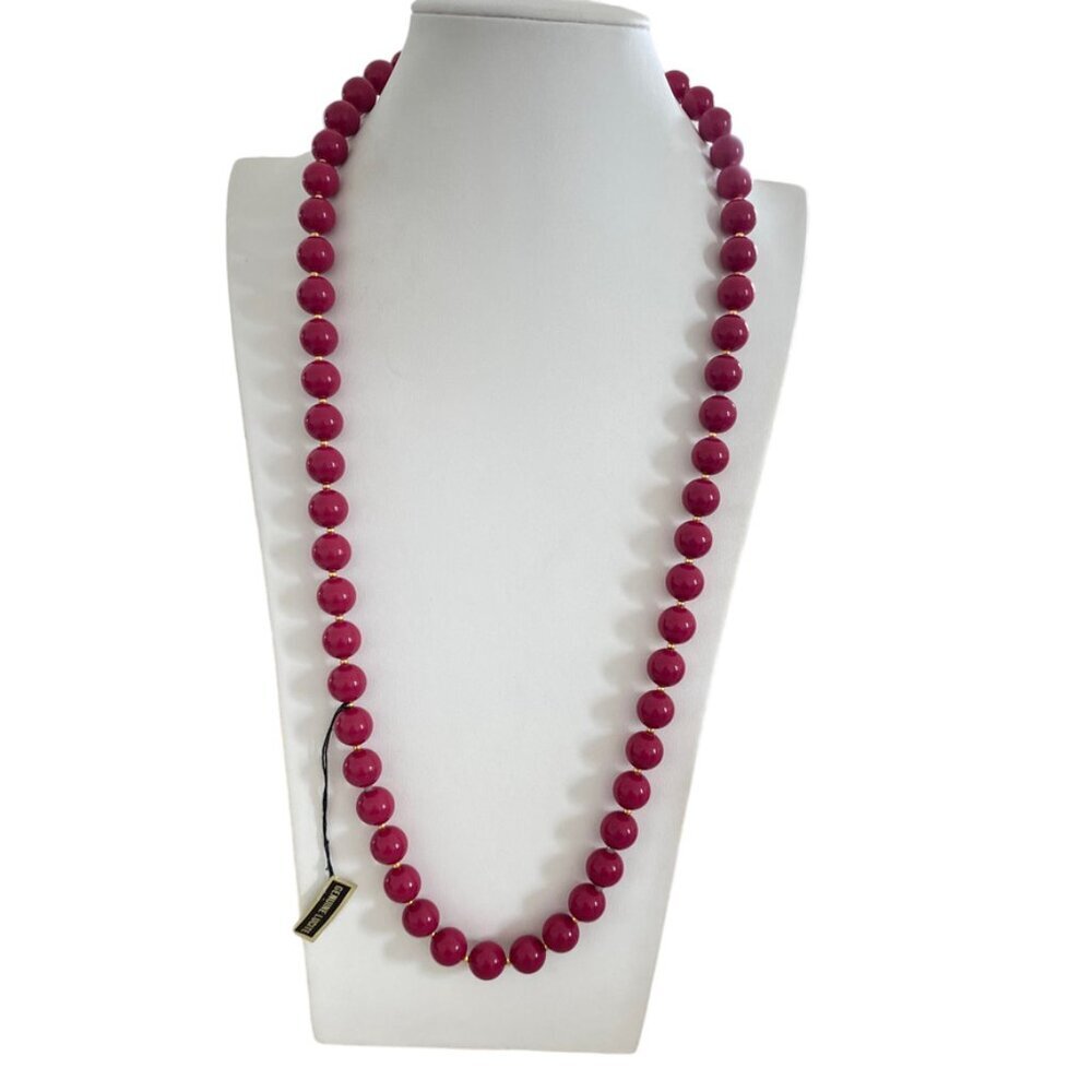 Cranberry Beaded Necklace Vintage 1980s Gold NWT Genuine lucite